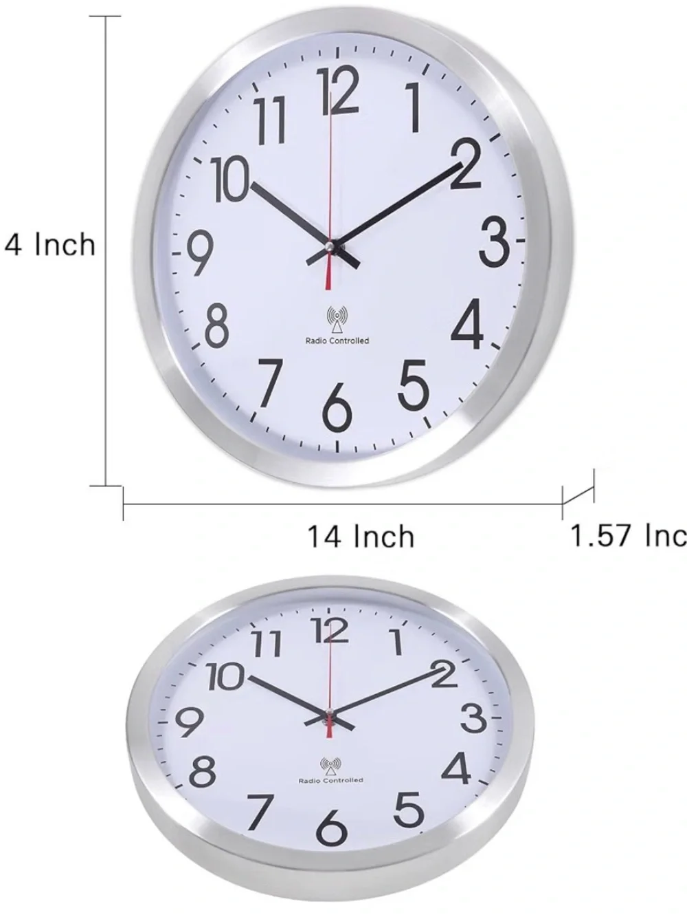 Atomic Analog Wall Clock, 14Inch Radio Controlled Sets 14 Inch White